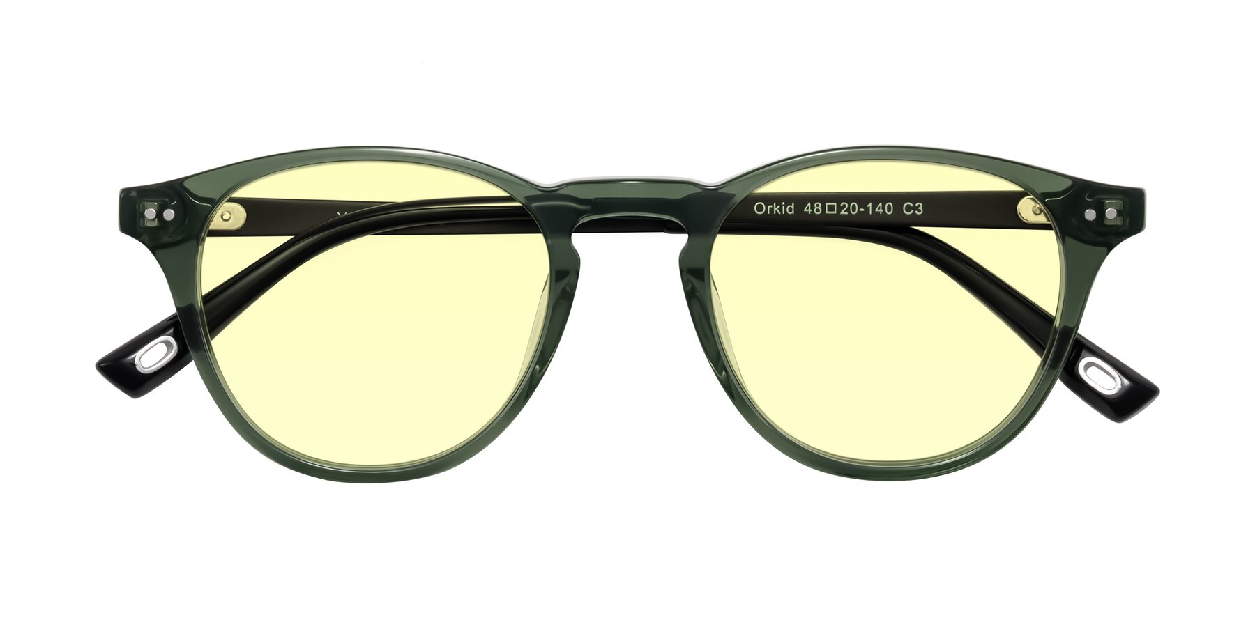 Folded Front of Orkid in Green/Black with Light Yellow Tinted Lenses