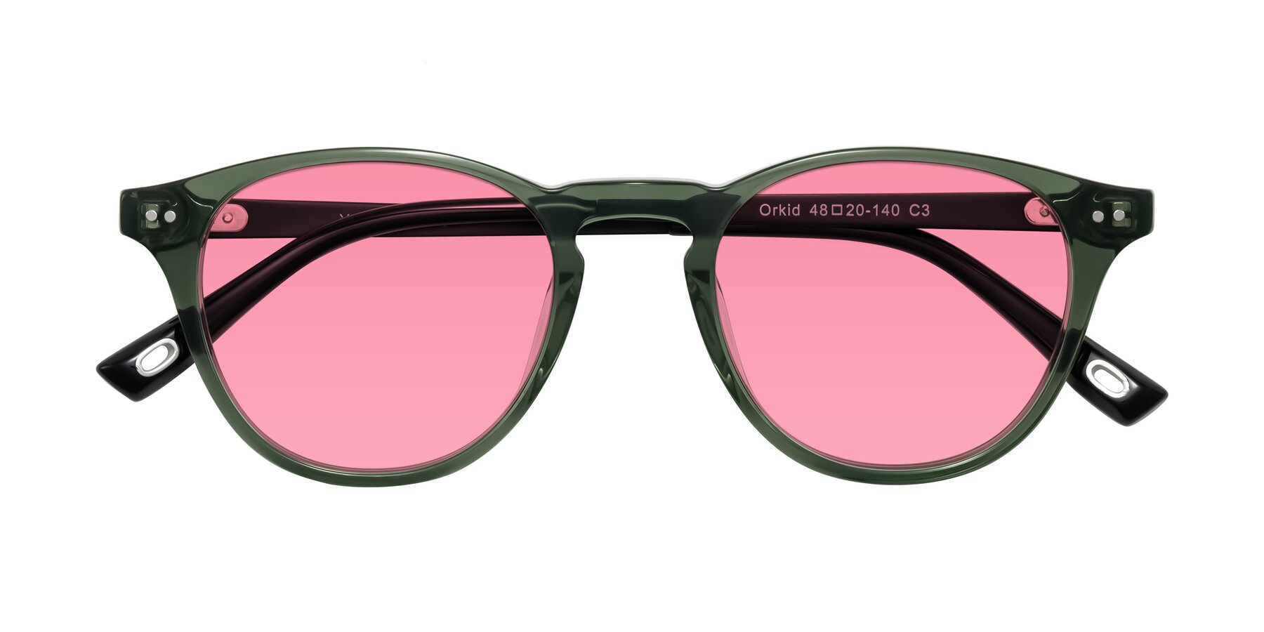 Folded Front of Orkid in Green/Black with Pink Tinted Lenses
