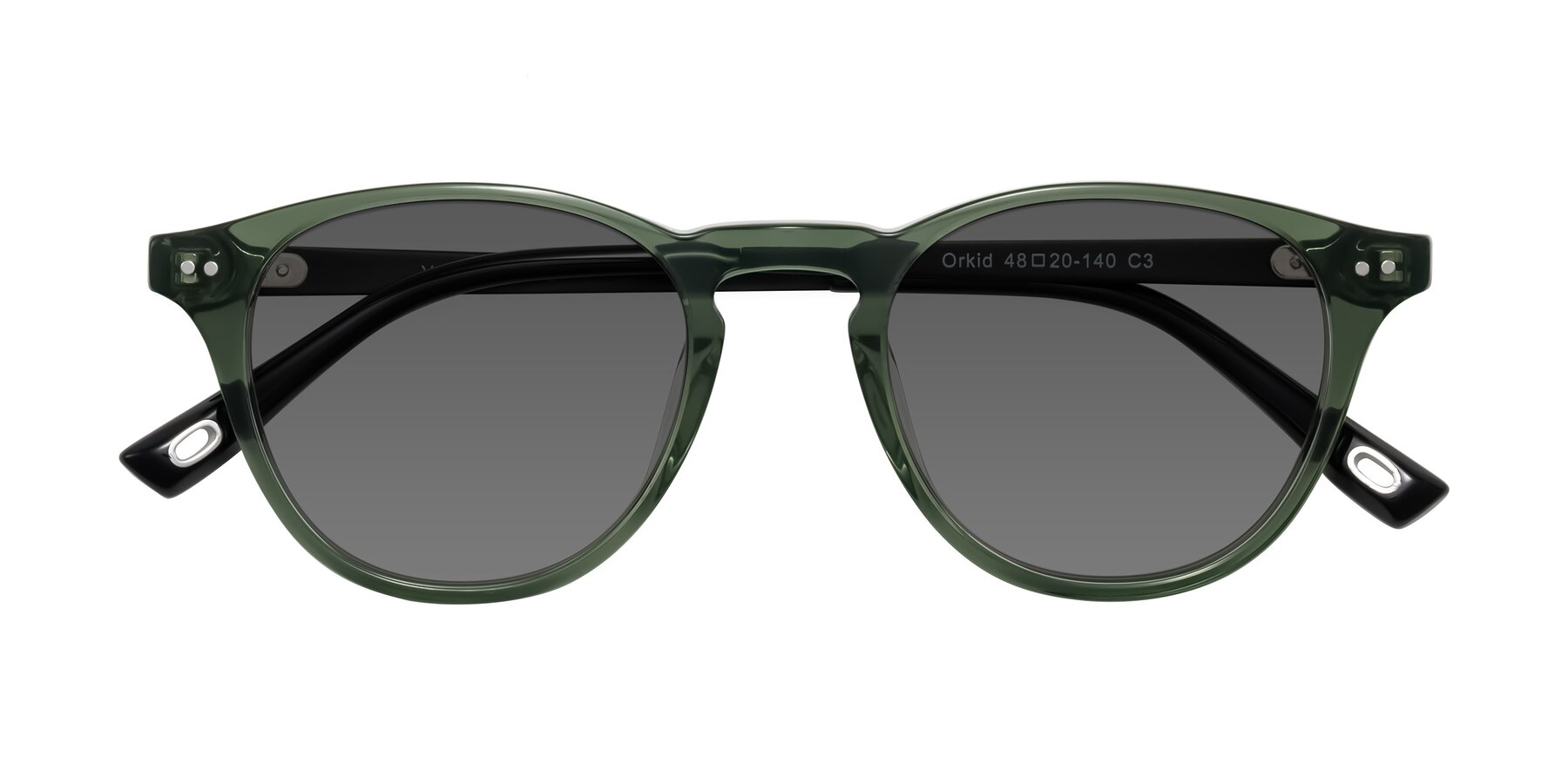 Folded Front of Orkid in Green/Black with Medium Gray Tinted Lenses