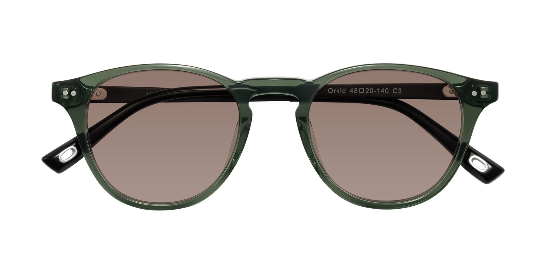 Folded Front of Orkid in Green/Black with Medium Brown Tinted Lenses