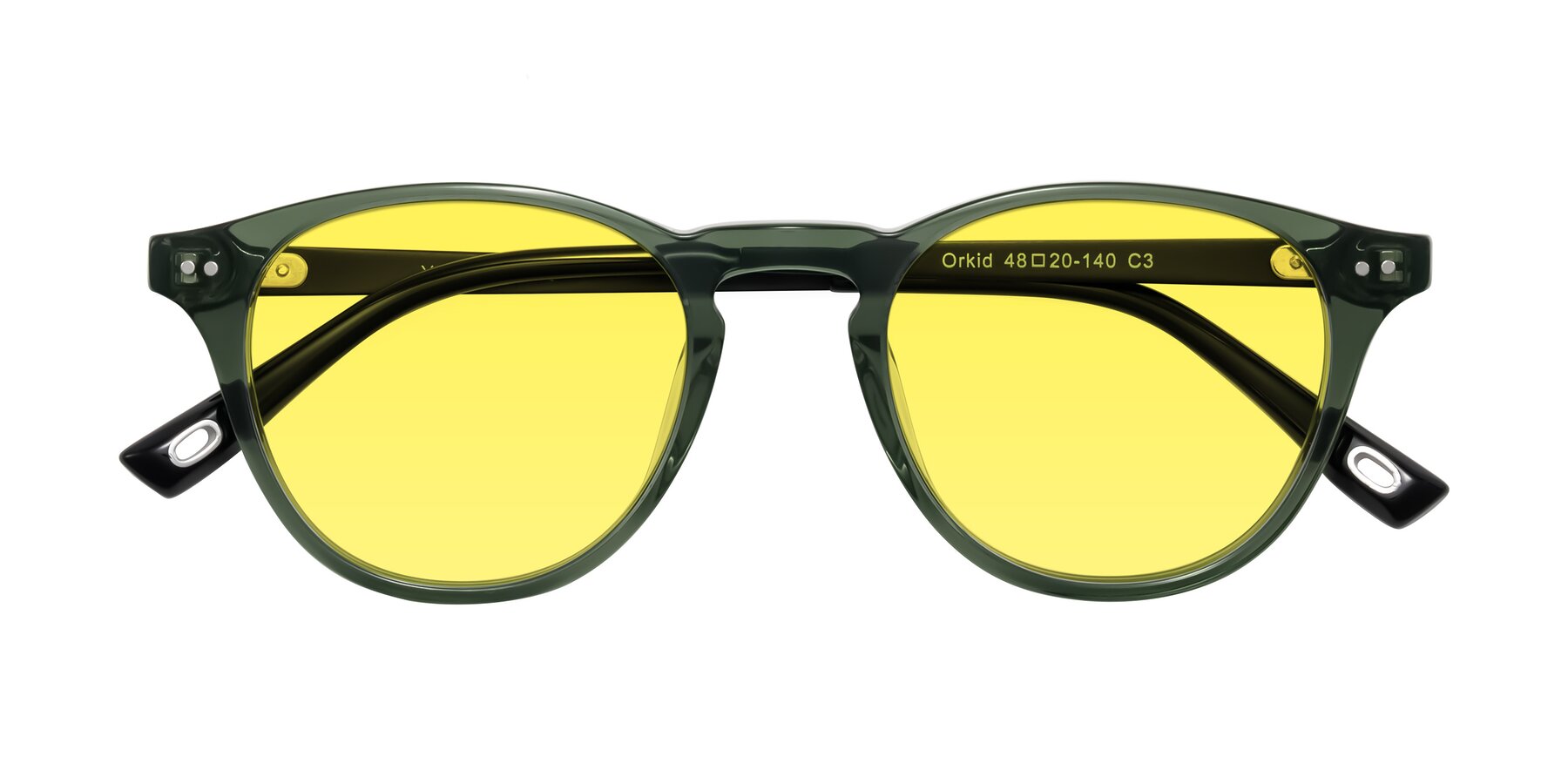 Folded Front of Orkid in Green/Black with Medium Yellow Tinted Lenses