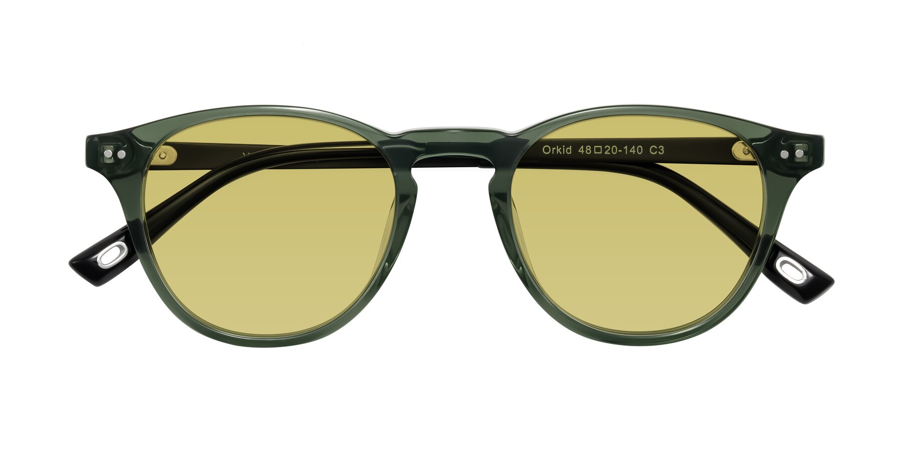 Folded Front of Orkid in Green/Black with Medium Champagne Tinted Lenses
