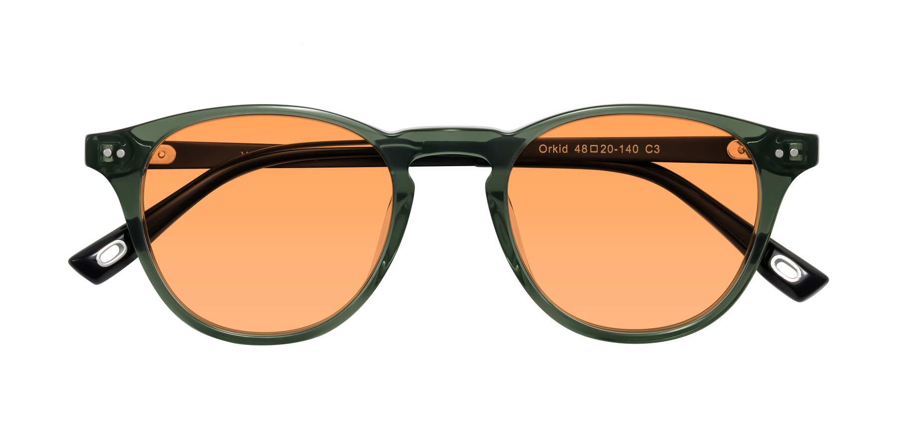 Folded Front of Orkid in Green/Black with Medium Orange Tinted Lenses