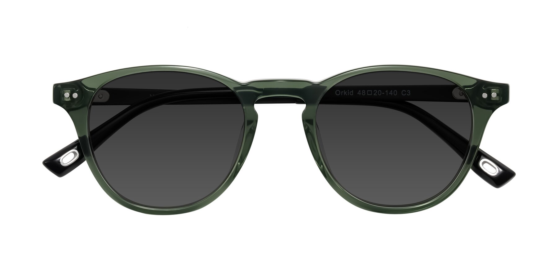 Folded Front of Orkid in Green/Black with Gray Tinted Lenses