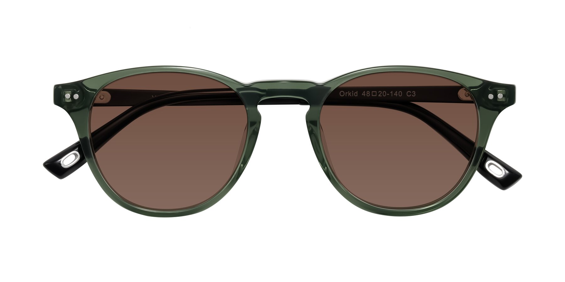 Folded Front of Orkid in Green/Black with Brown Tinted Lenses