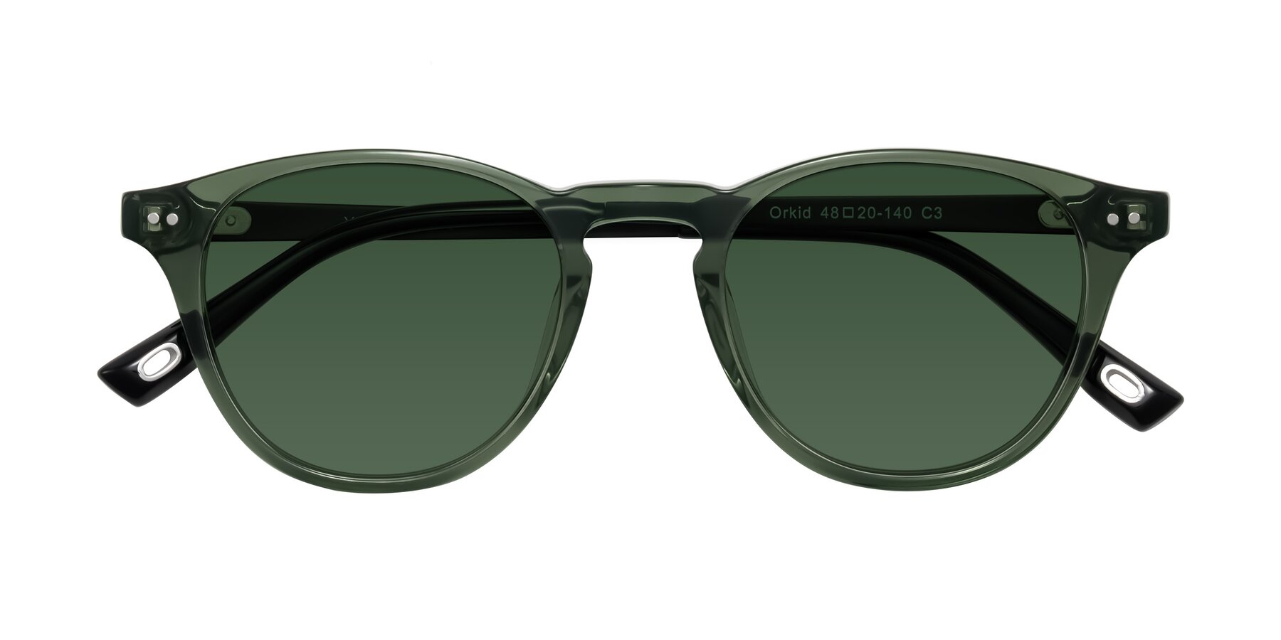 Folded Front of Orkid in Green/Black with Green Tinted Lenses