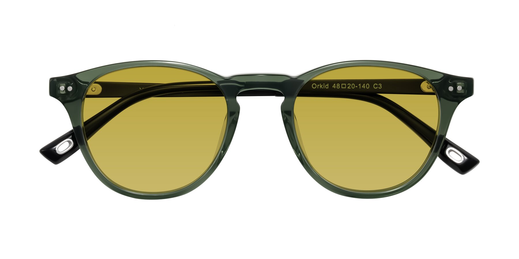 Folded Front of Orkid in Green/Black with Champagne Tinted Lenses