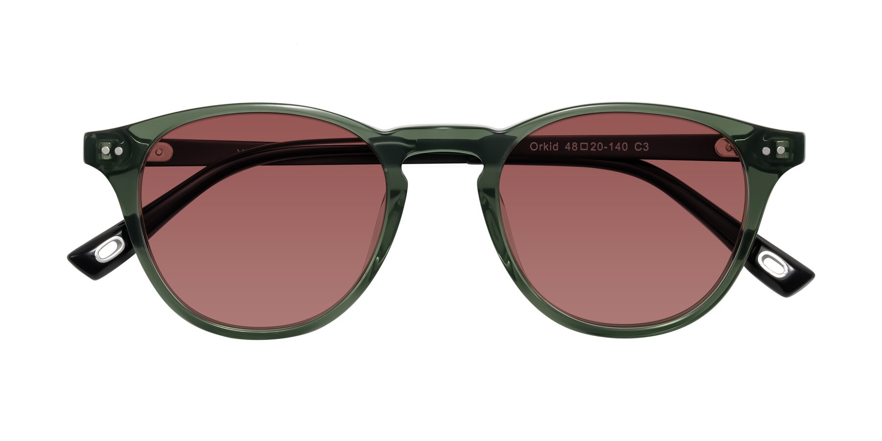 Folded Front of Orkid in Green/Black with Garnet Tinted Lenses