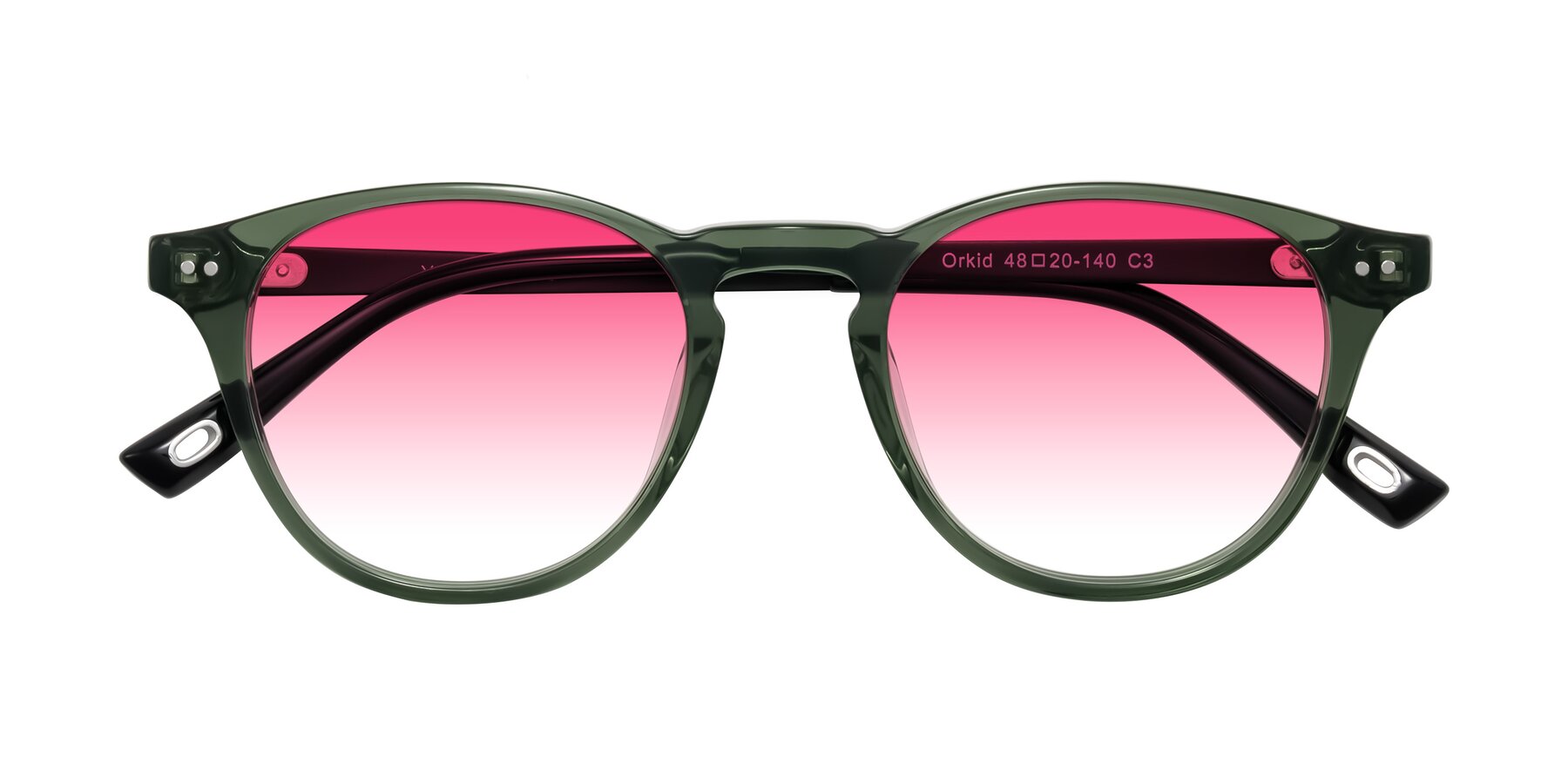 Folded Front of Orkid in Green/Black with Pink Gradient Lenses