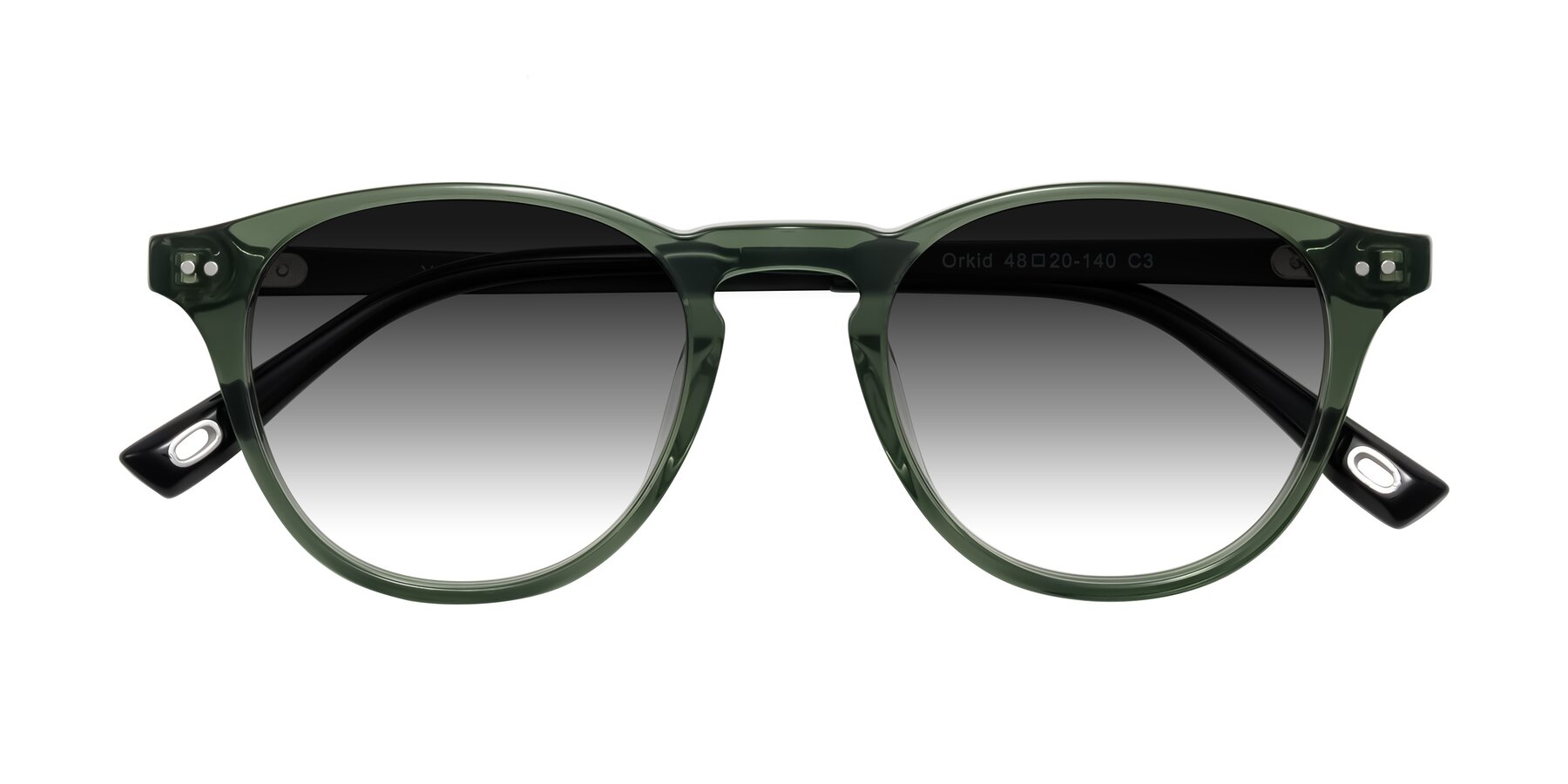 Folded Front of Orkid in Green/Black with Gray Gradient Lenses