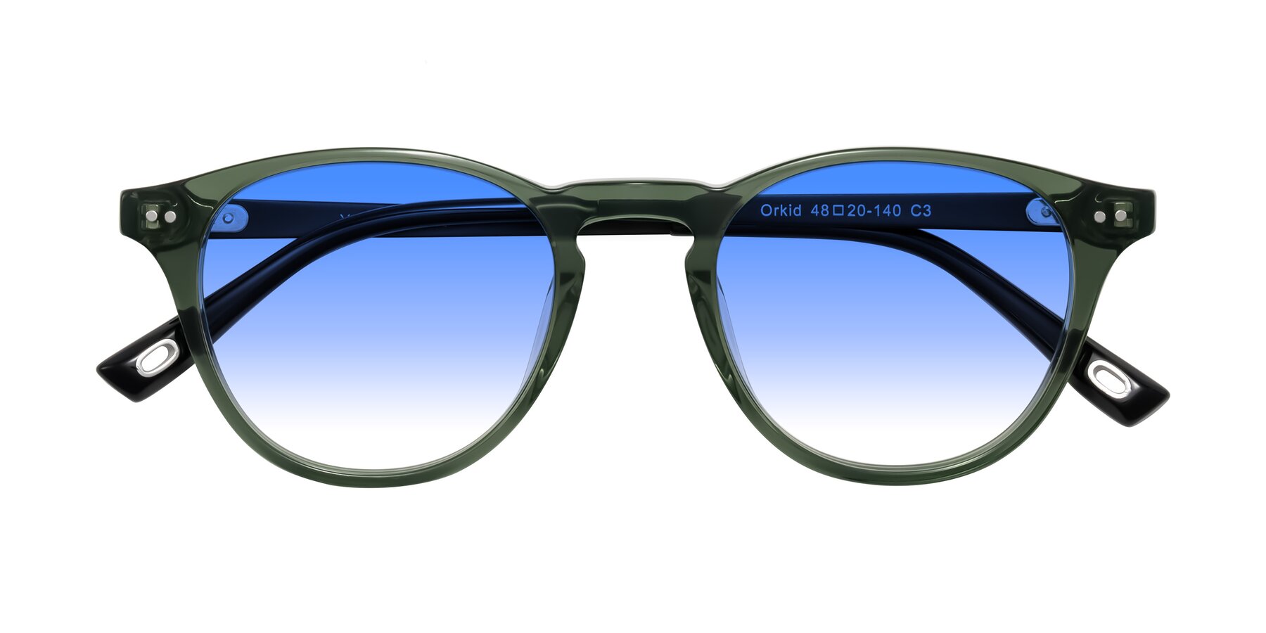 Folded Front of Orkid in Green/Black with Blue Gradient Lenses