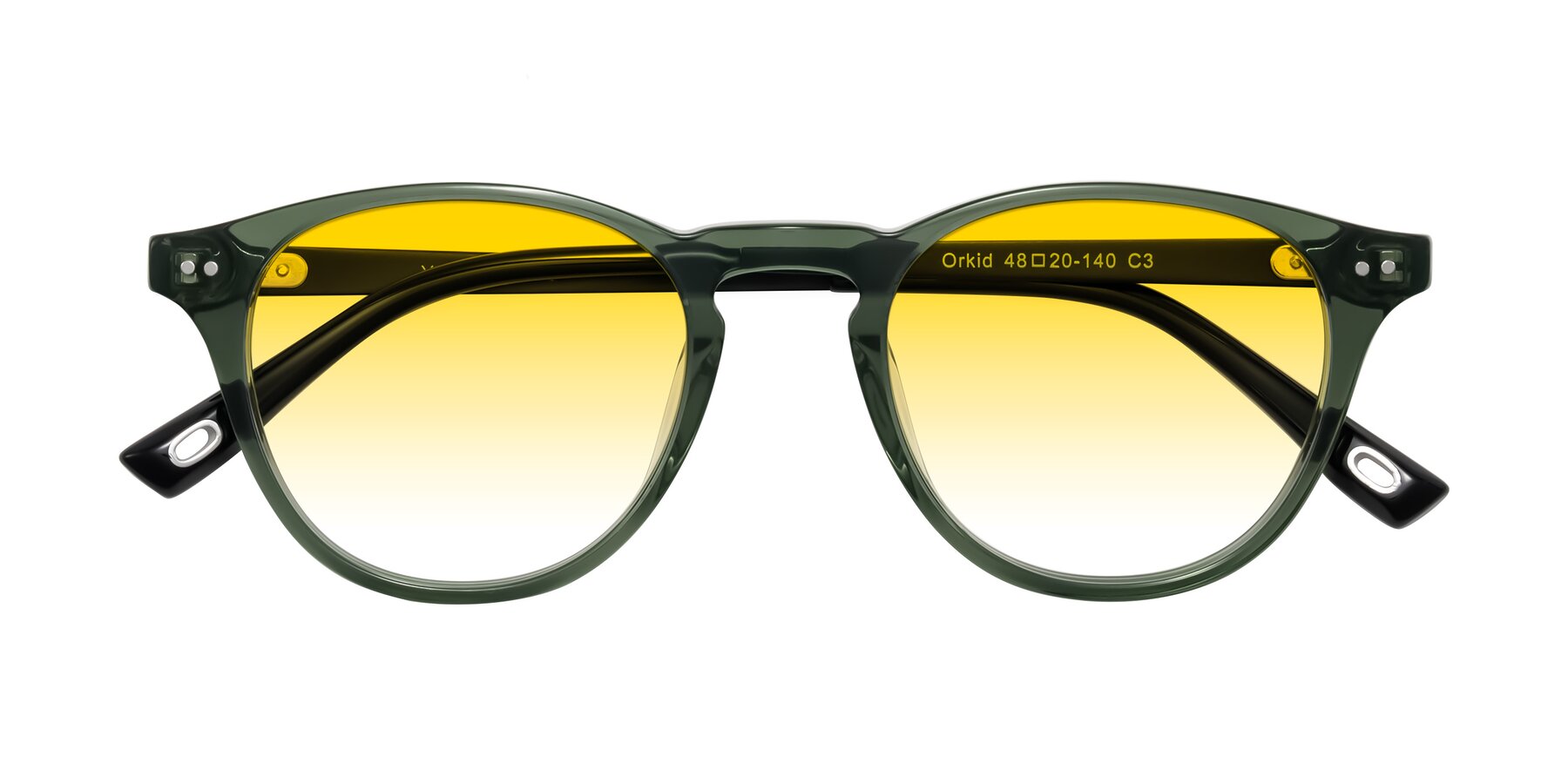 Folded Front of Orkid in Green/Black with Yellow Gradient Lenses