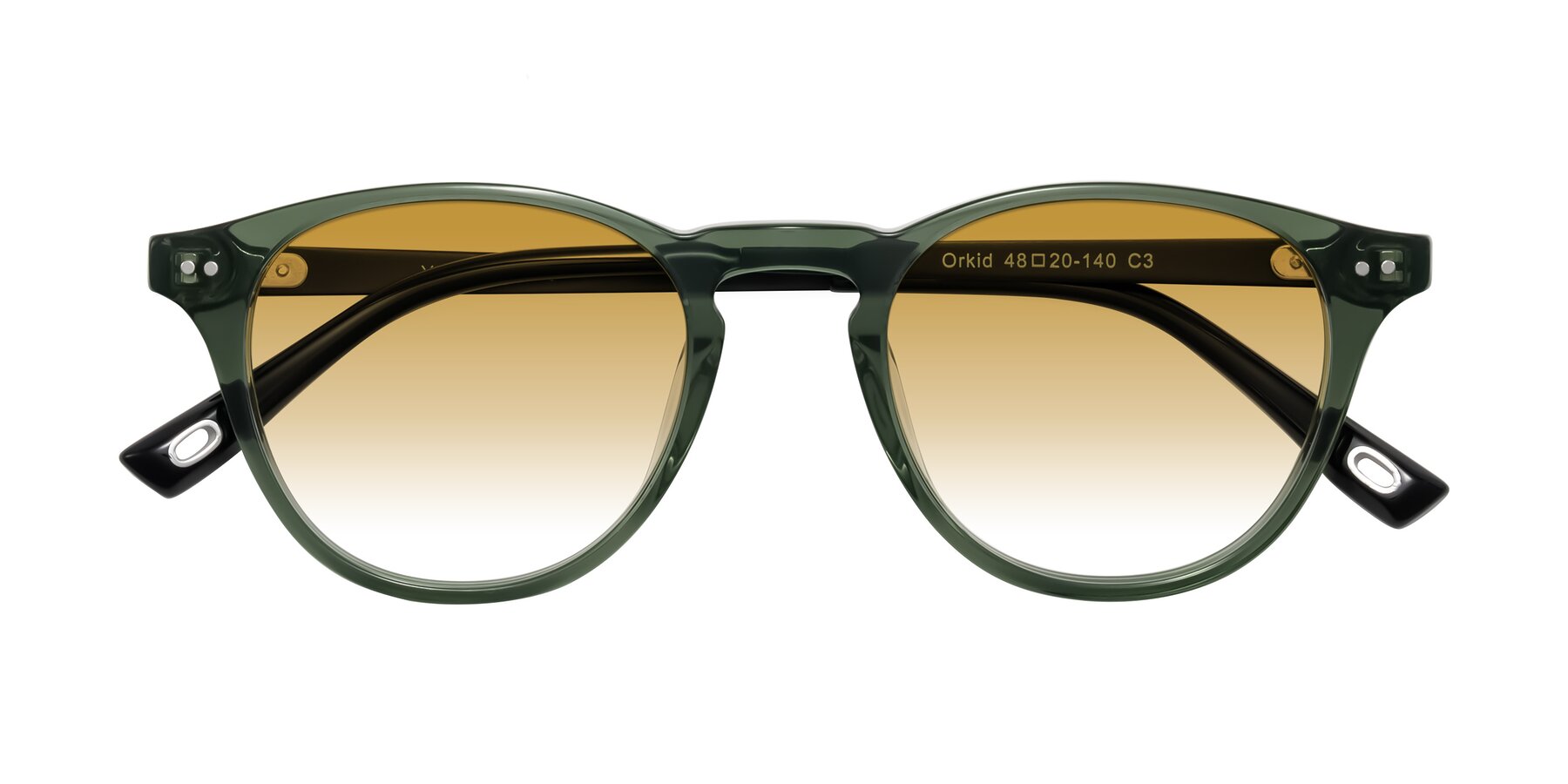 Folded Front of Orkid in Green/Black with Champagne Gradient Lenses