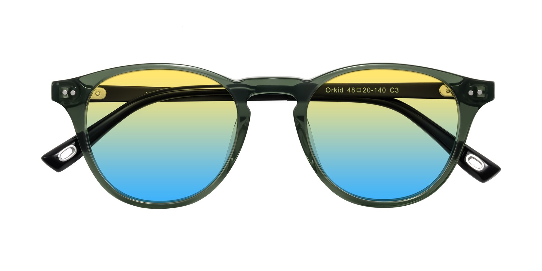 Folded Front of Orkid in Green/Black with Yellow / Blue Gradient Lenses