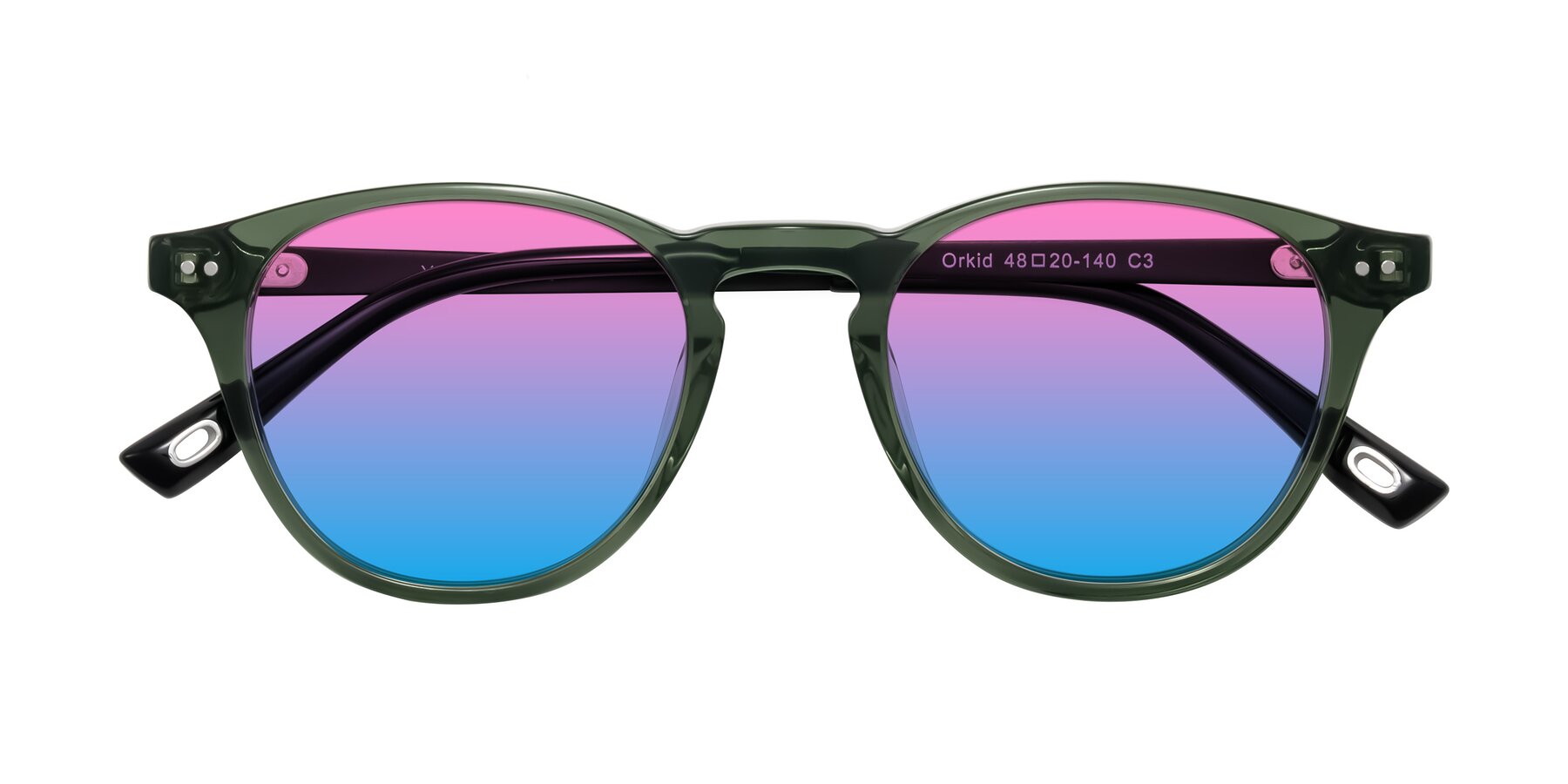 Folded Front of Orkid in Green/Black with Pink / Blue Gradient Lenses