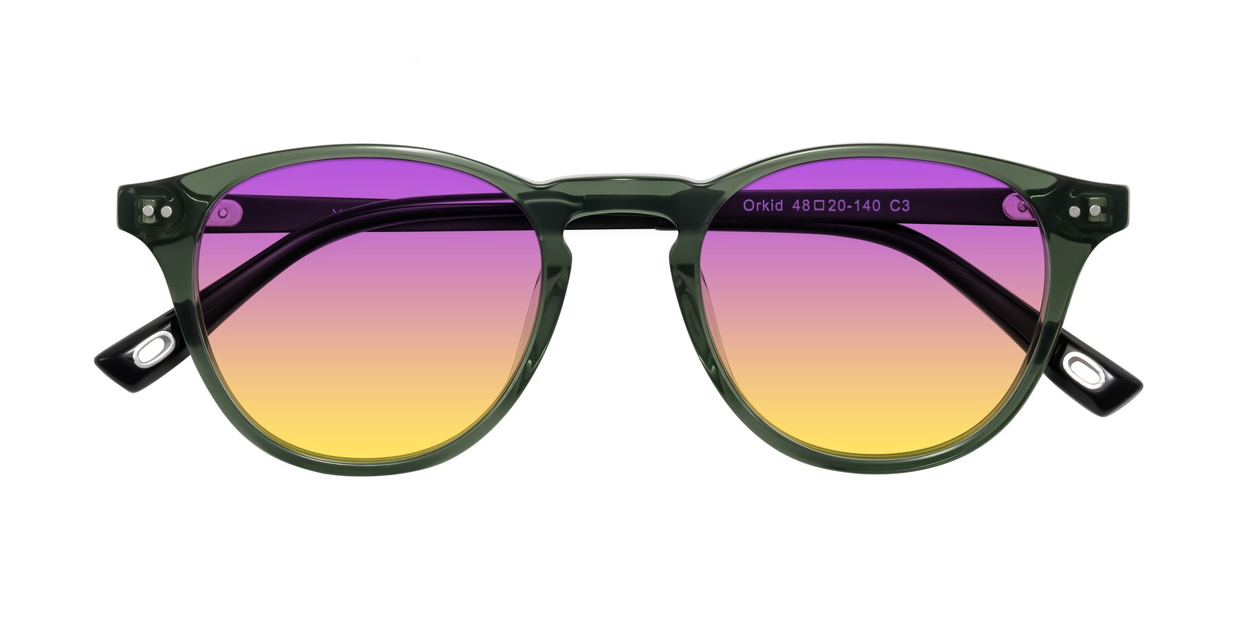 Folded Front of Orkid in Green/Black with Purple / Yellow Gradient Lenses