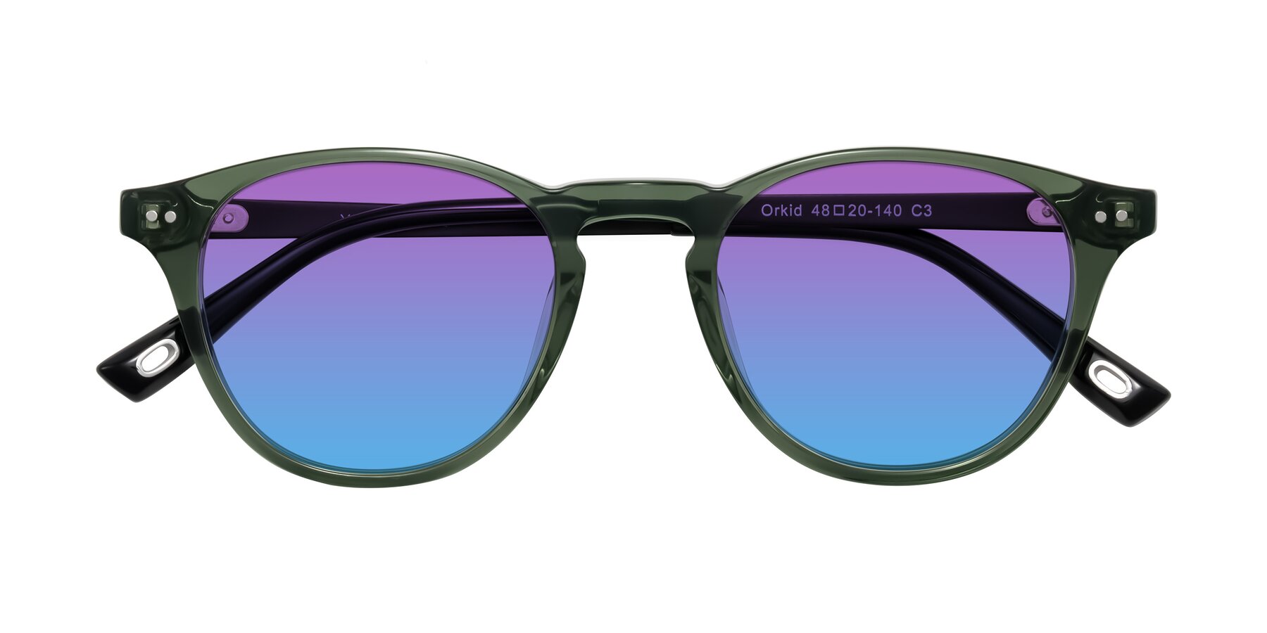 Folded Front of Orkid in Green/Black with Purple / Blue Gradient Lenses
