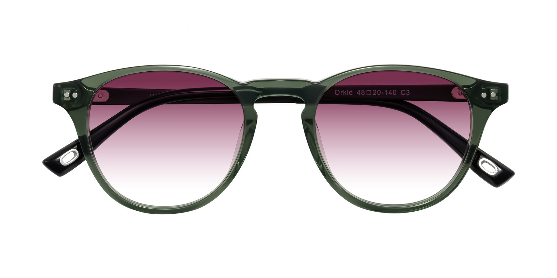 Folded Front of Orkid in Green/Black with Wine Gradient Lenses