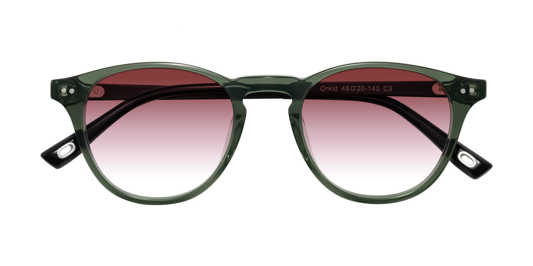 Folded Front of Orkid in Green/Black with Garnet Gradient Lenses