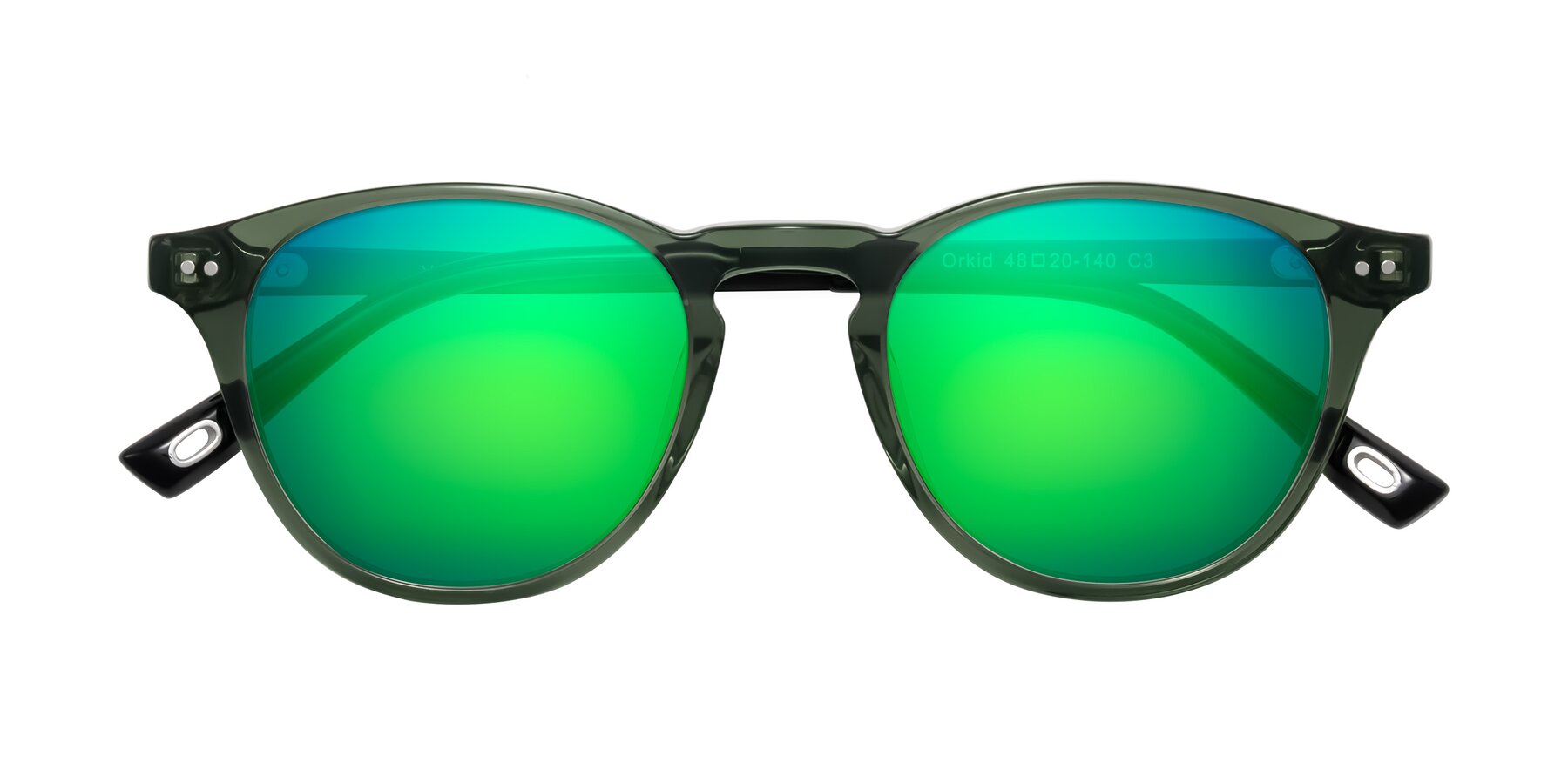 Folded Front of Orkid in Green/Black with Green Mirrored Lenses