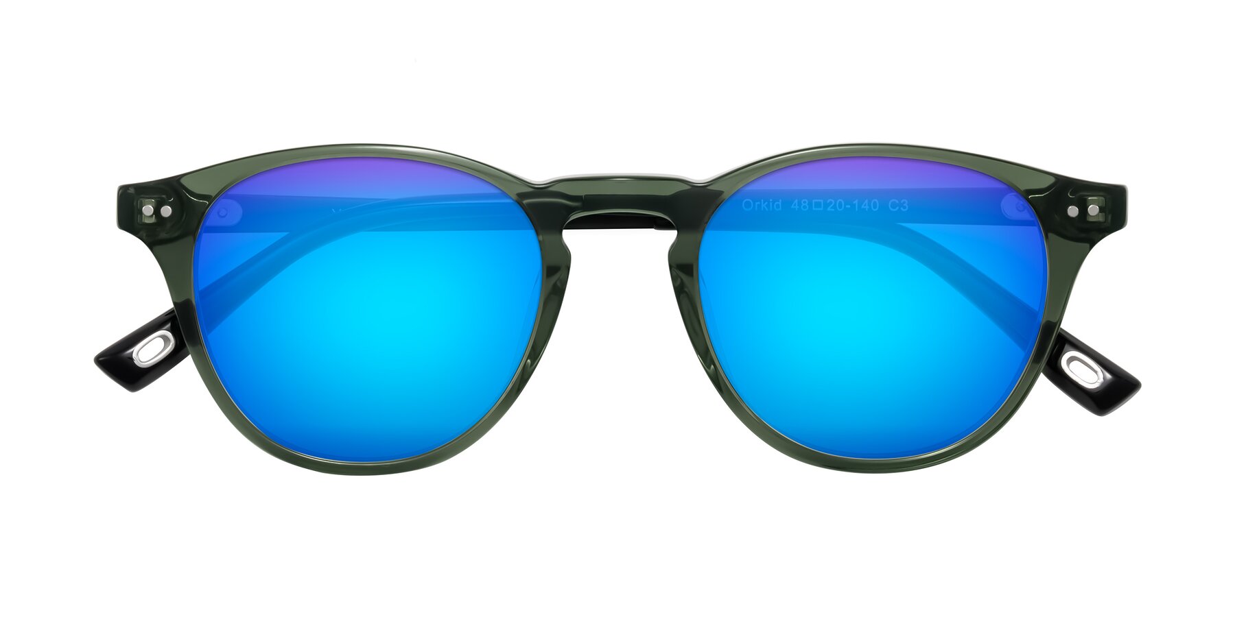 Folded Front of Orkid in Green/Black with Blue Mirrored Lenses