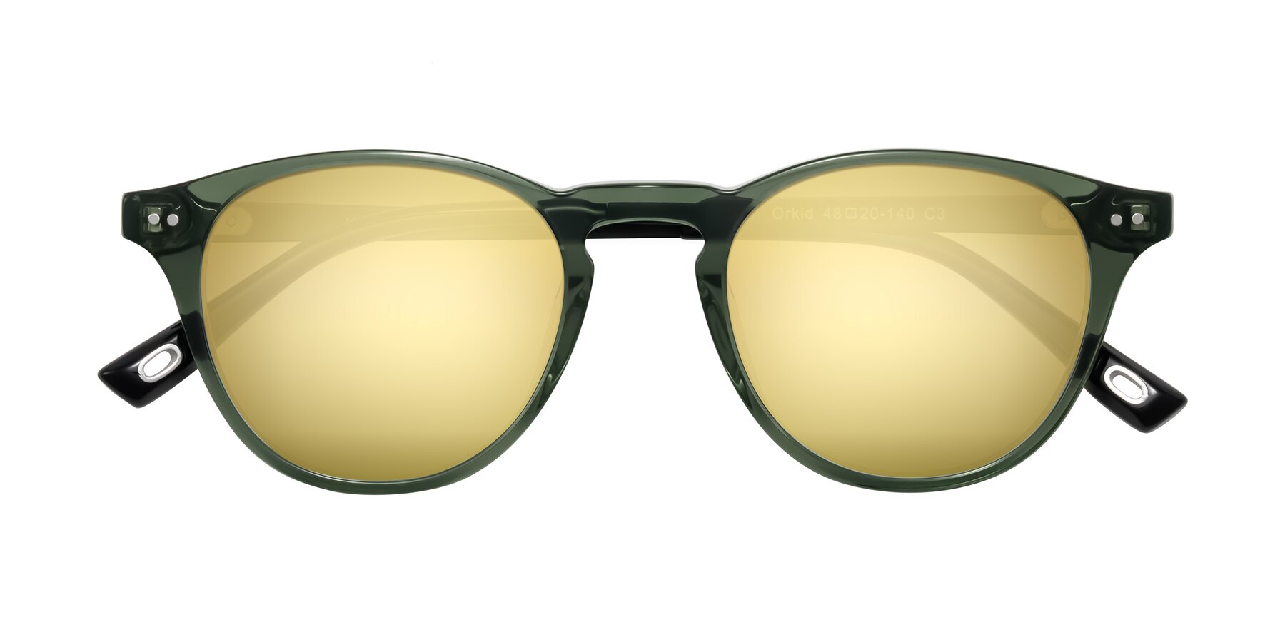 Folded Front of Orkid in Green/Black with Gold Mirrored Lenses