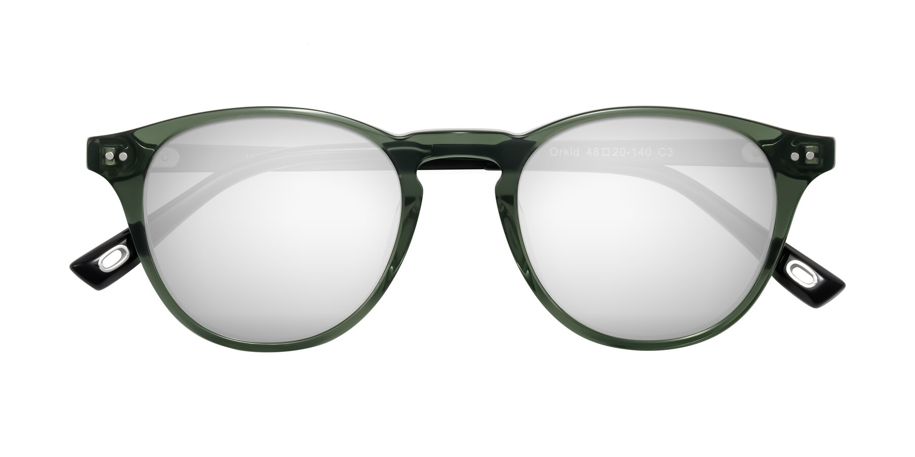 Folded Front of Orkid in Green/Black with Silver Mirrored Lenses