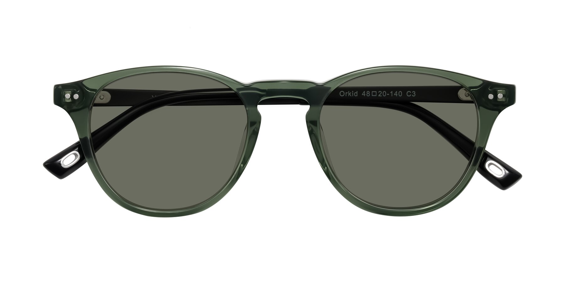 Folded Front of Orkid in Green/Black with Gray Polarized Lenses
