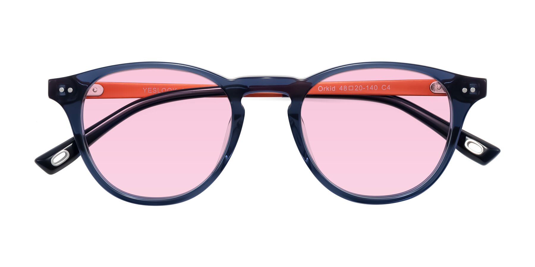 Folded Front of Orkid in Blue/Orangle with Light Pink Tinted Lenses