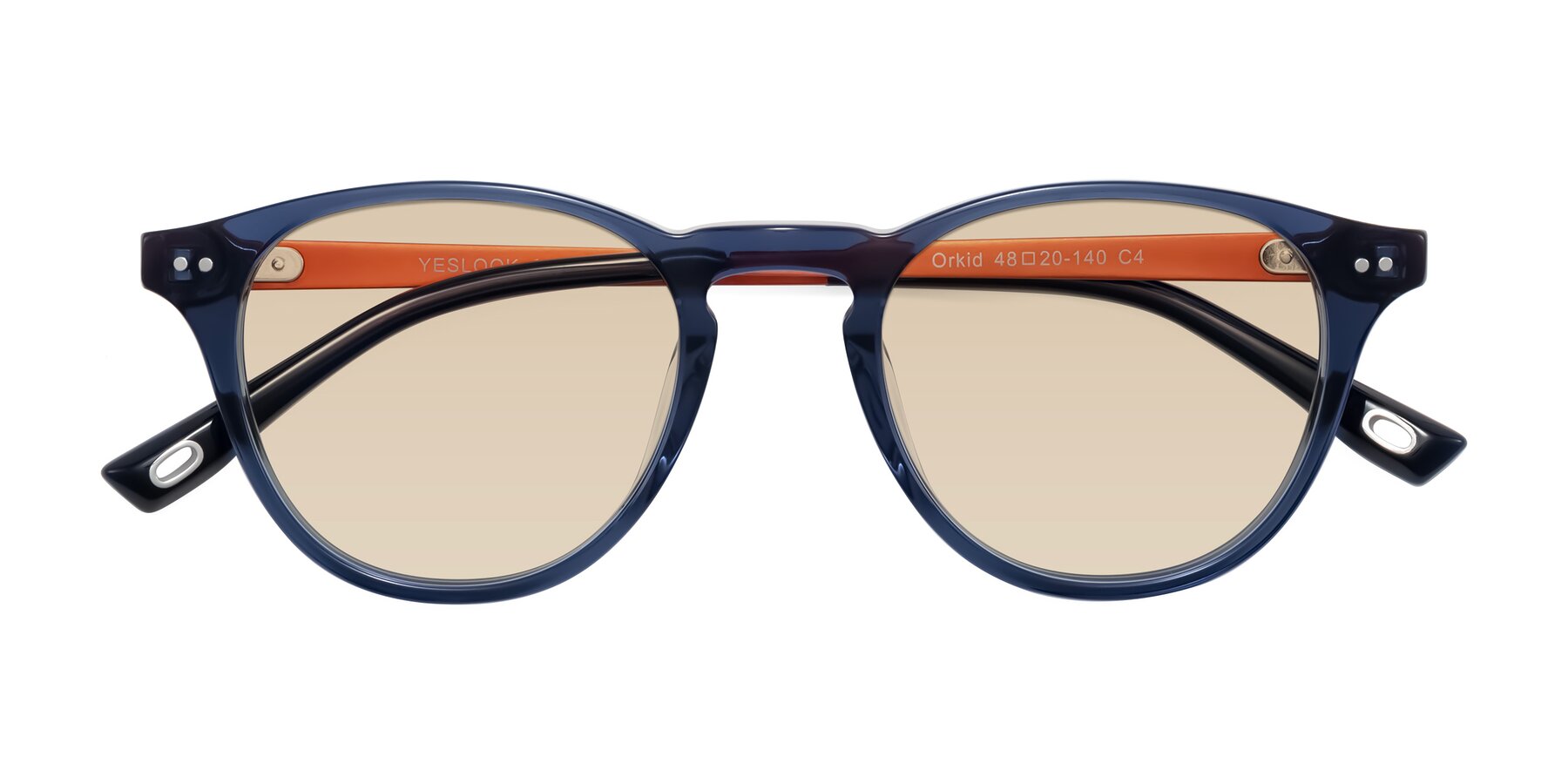 Folded Front of Orkid in Blue/Orangle with Light Brown Tinted Lenses