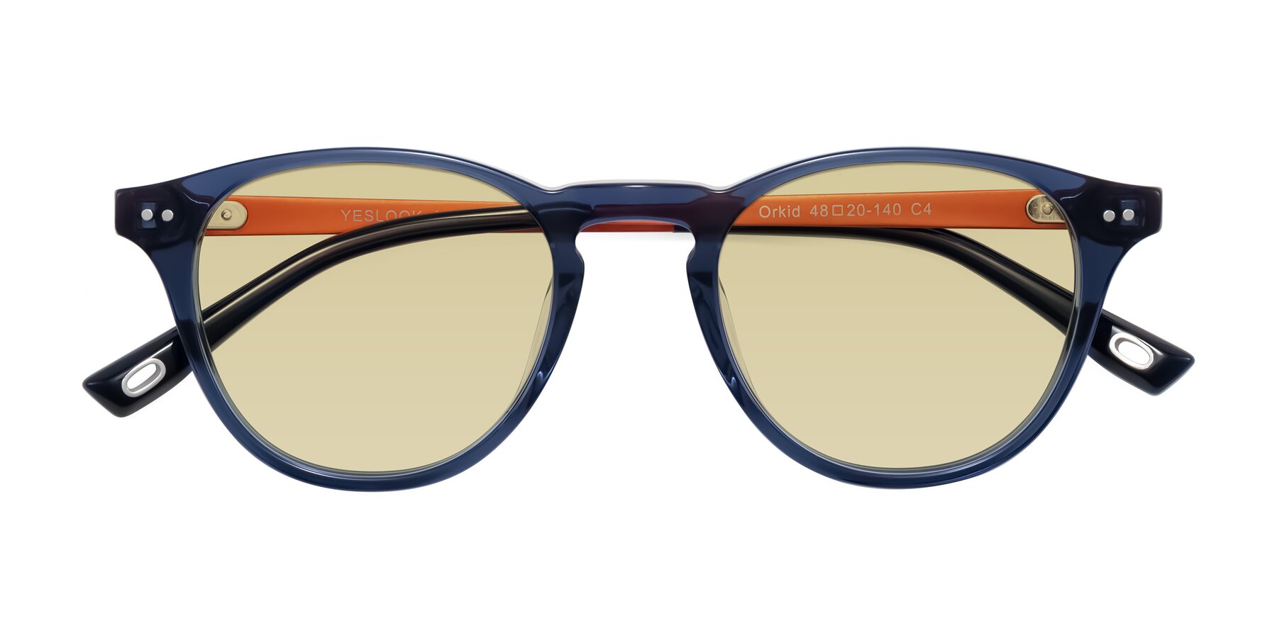 Folded Front of Orkid in Blue/Orangle with Light Champagne Tinted Lenses