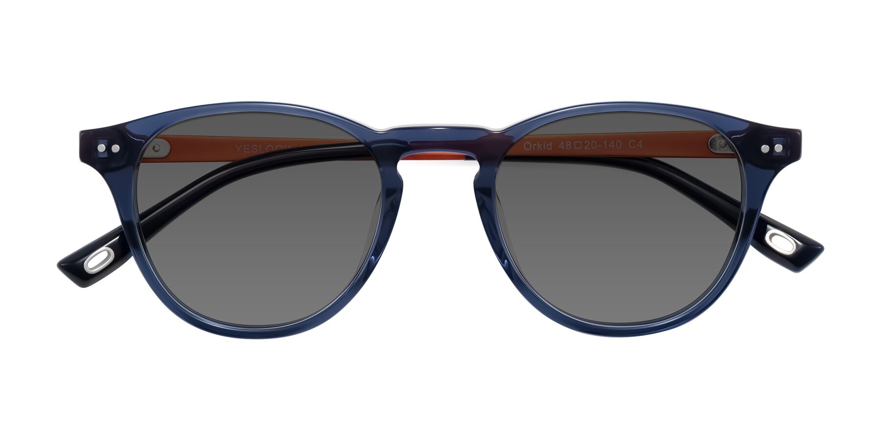 Folded Front of Orkid in Blue/Orangle with Medium Gray Tinted Lenses