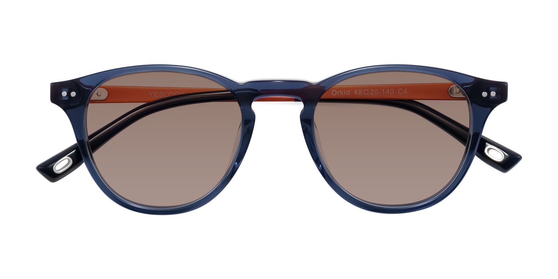 Folded Front of Orkid in Blue/Orangle with Medium Brown Tinted Lenses
