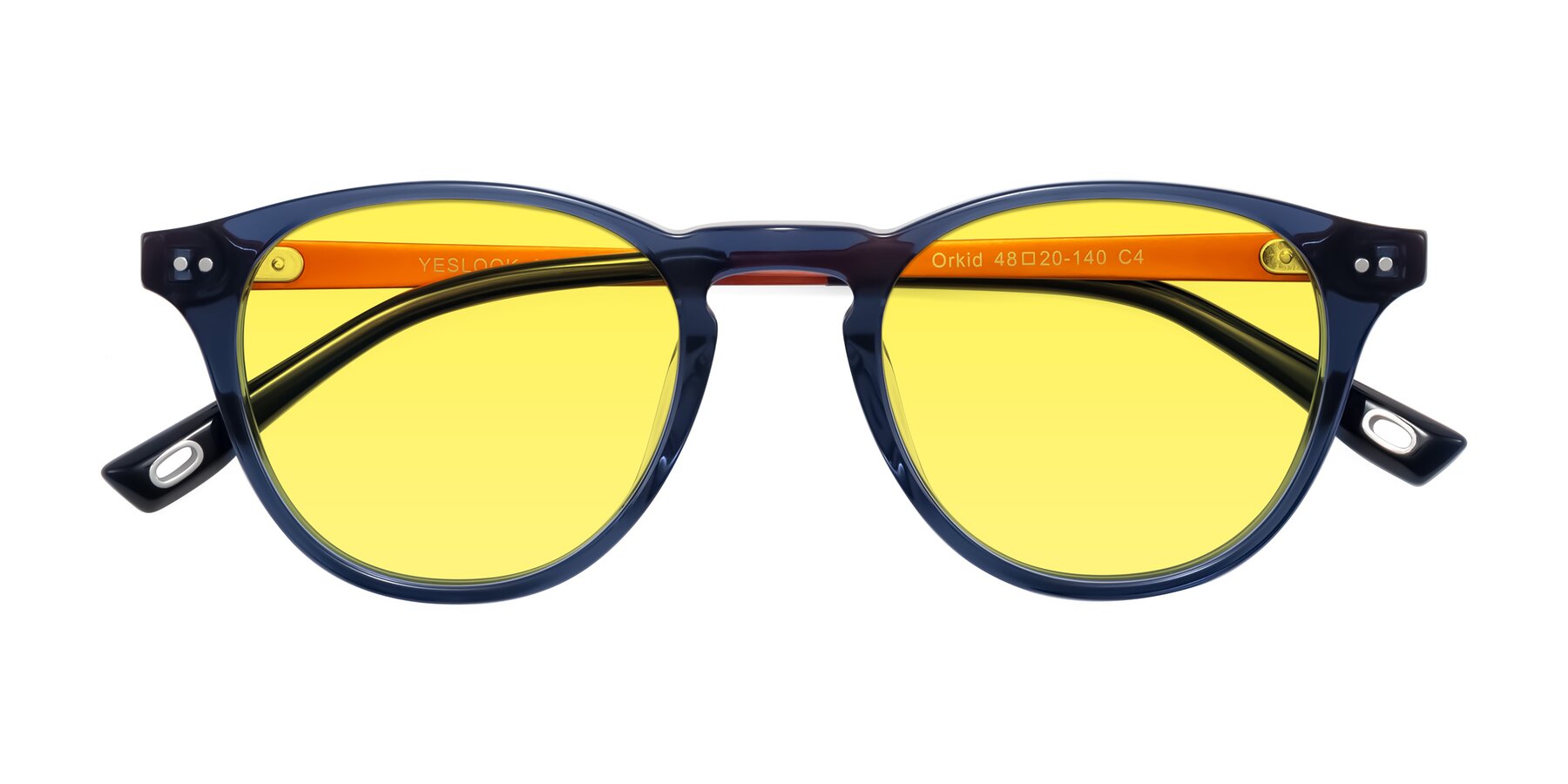 Folded Front of Orkid in Blue/Orangle with Medium Yellow Tinted Lenses
