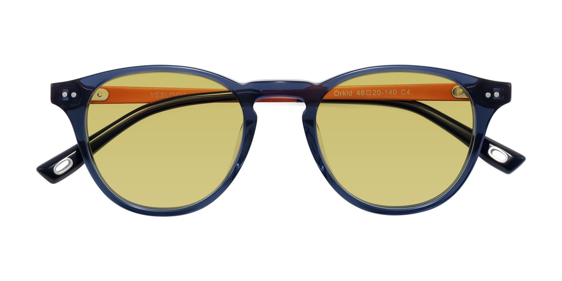 Folded Front of Orkid in Blue/Orangle with Medium Champagne Tinted Lenses