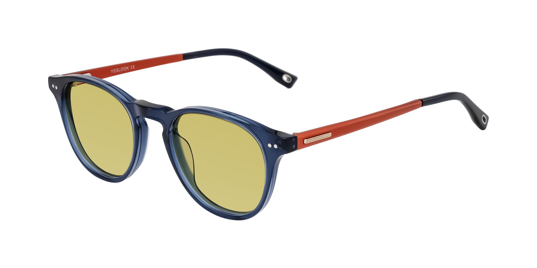 Angle of Orkid in Blue/Orangle with Medium Champagne Tinted Lenses
