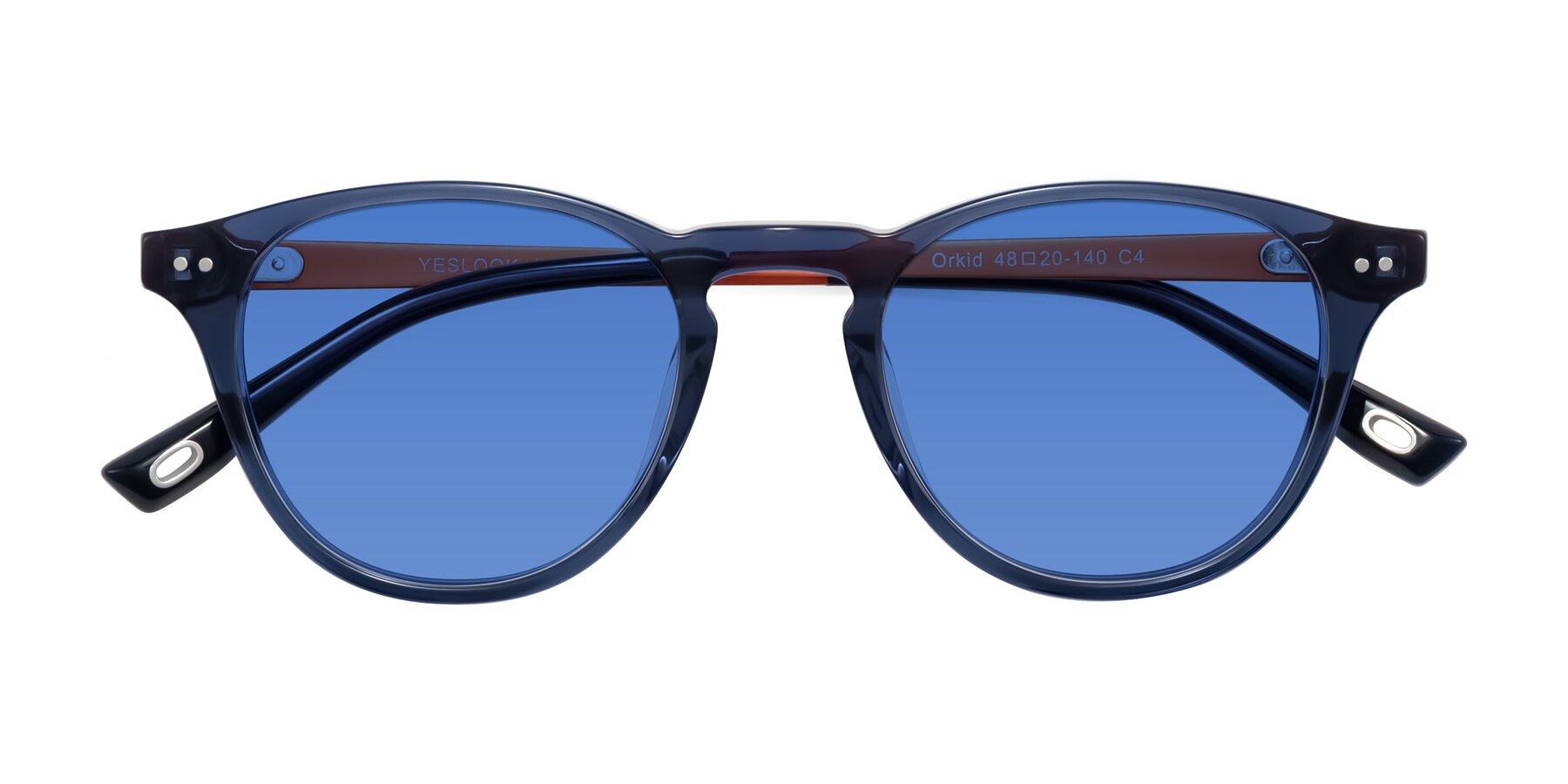 Folded Front of Orkid in Blue/Orangle with Blue Tinted Lenses