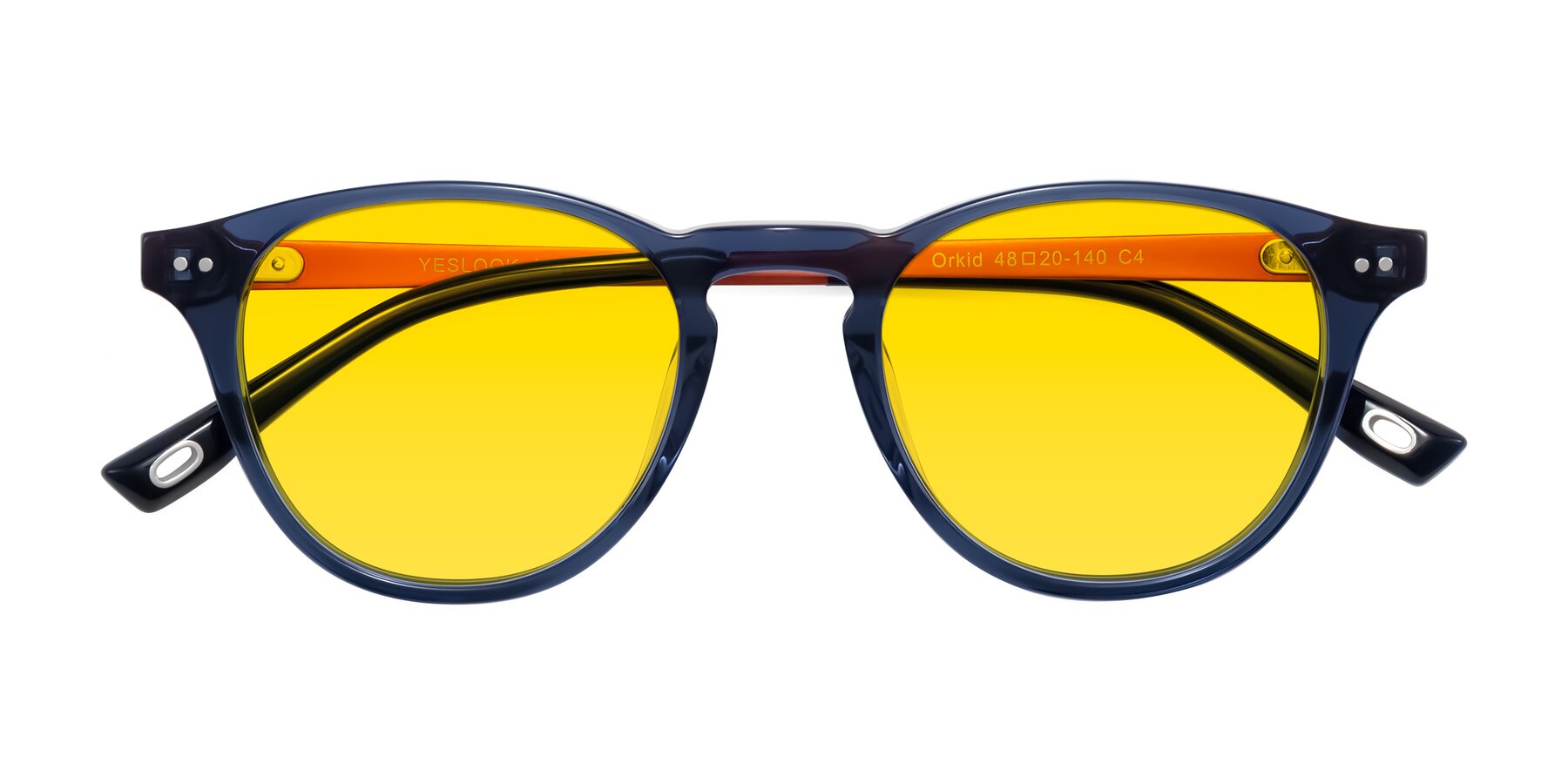Folded Front of Orkid in Blue/Orangle with Yellow Tinted Lenses