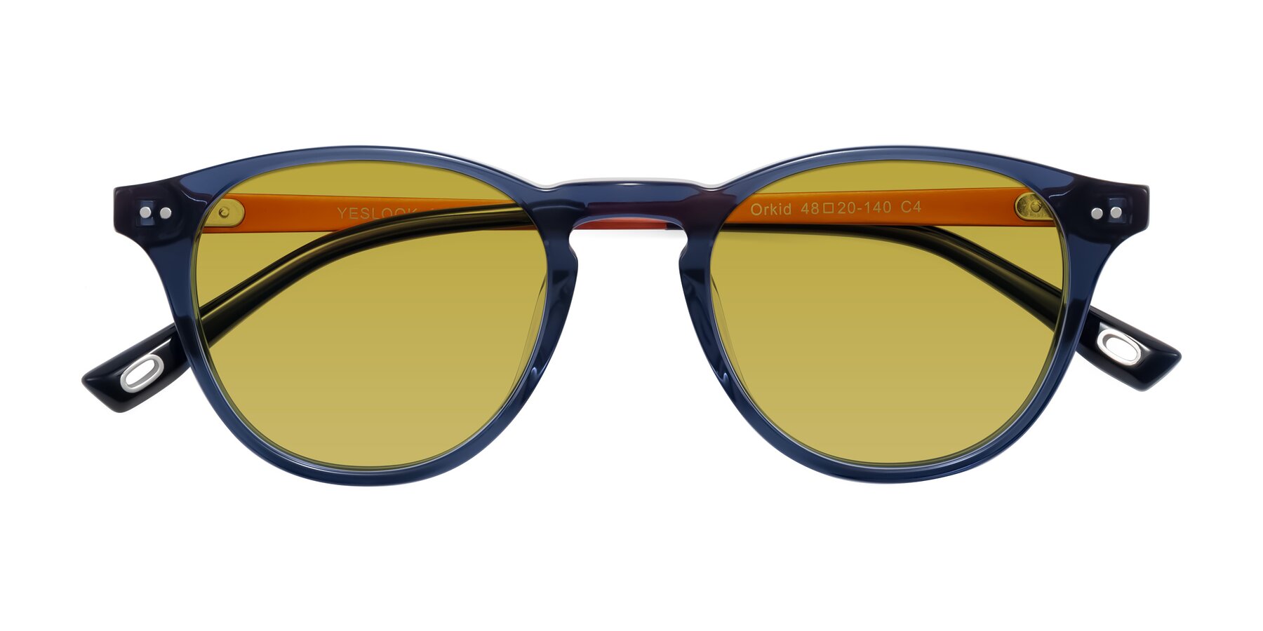 Folded Front of Orkid in Blue/Orangle with Champagne Tinted Lenses