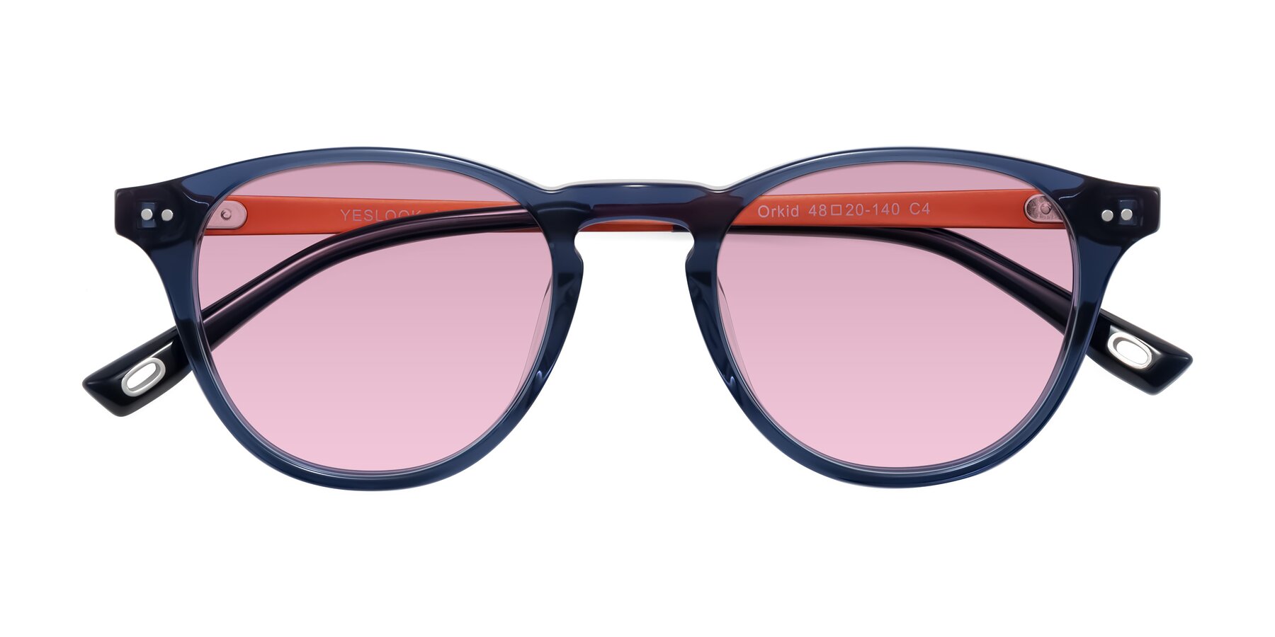 Folded Front of Orkid in Blue/Orangle with Light Wine Tinted Lenses