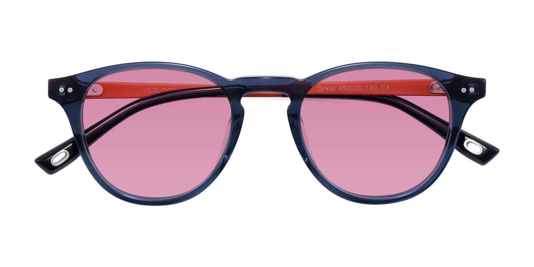 Folded Front of Orkid in Blue/Orangle with Medium Wine Tinted Lenses