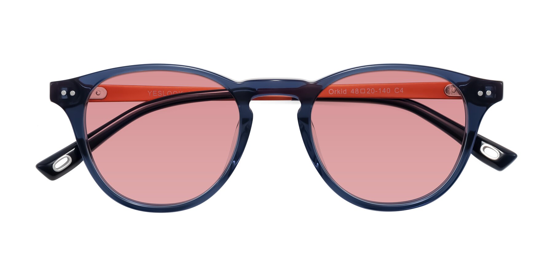 Folded Front of Orkid in Blue/Orangle with Medium Garnet Tinted Lenses