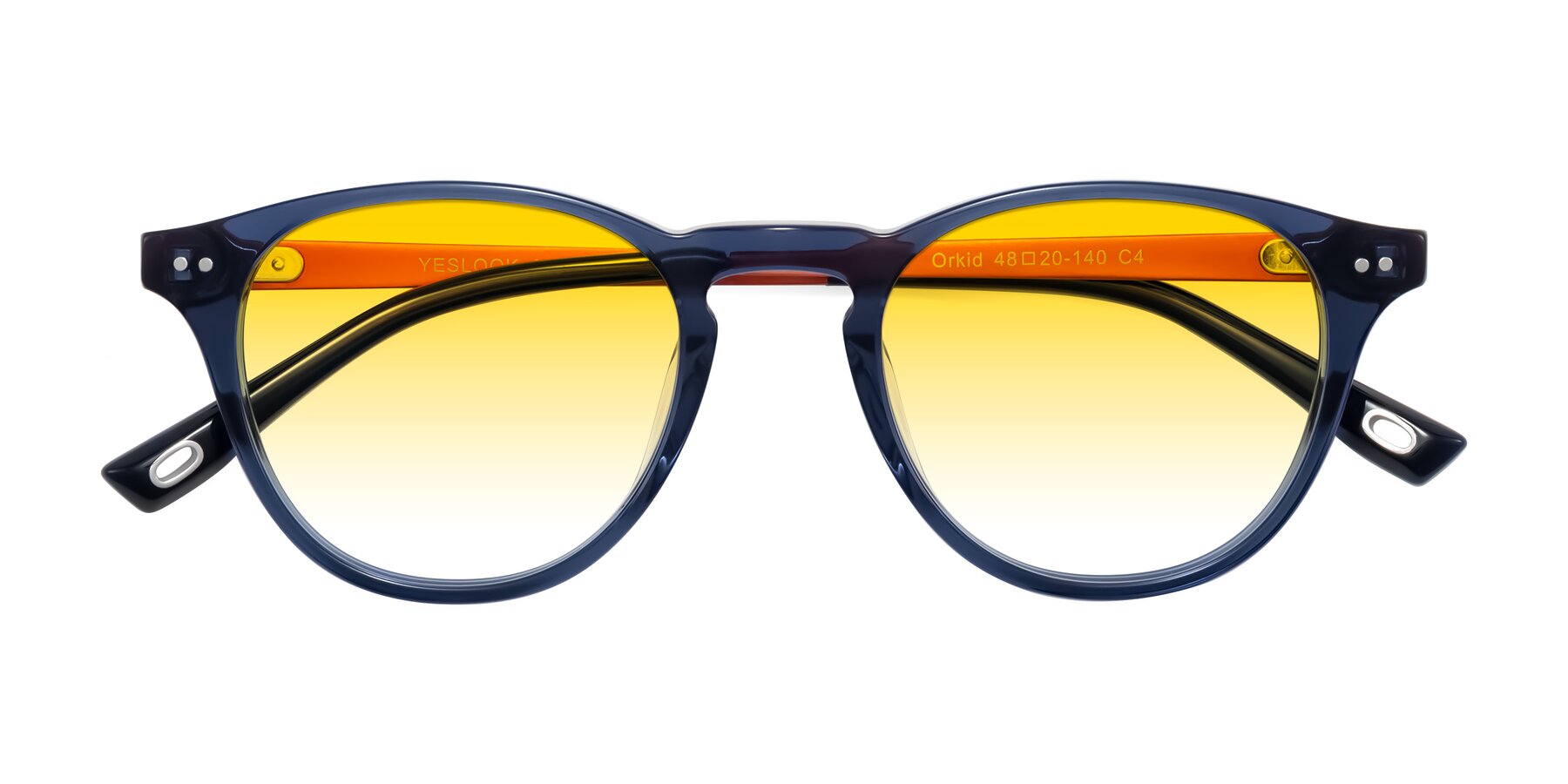 Folded Front of Orkid in Blue/Orangle with Yellow Gradient Lenses