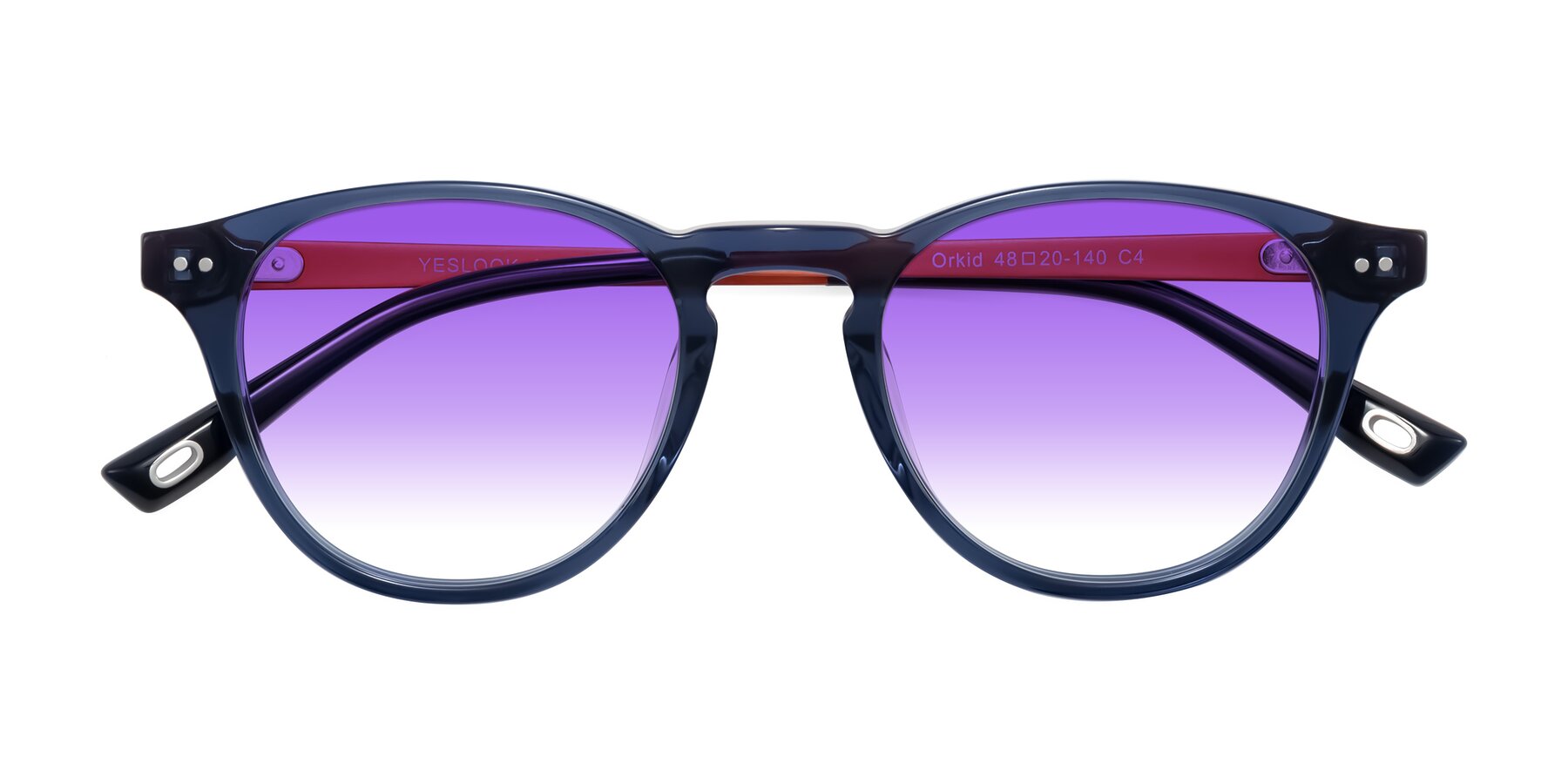 Folded Front of Orkid in Blue/Orangle with Purple Gradient Lenses