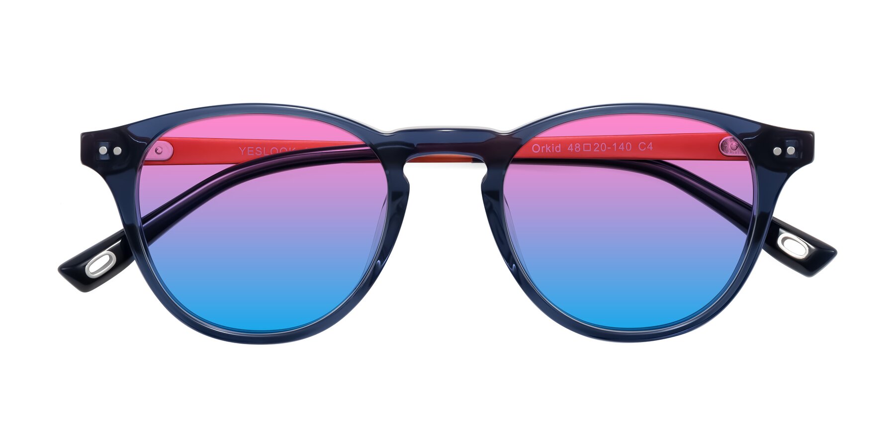 Folded Front of Orkid in Blue/Orangle with Pink / Blue Gradient Lenses