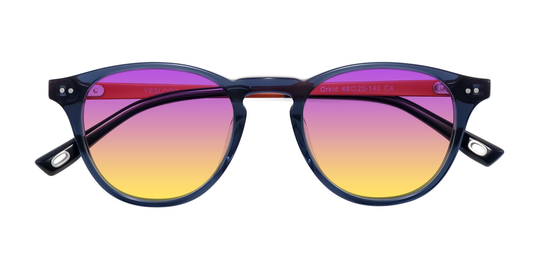 Folded Front of Orkid in Blue/Orangle with Purple / Yellow Gradient Lenses