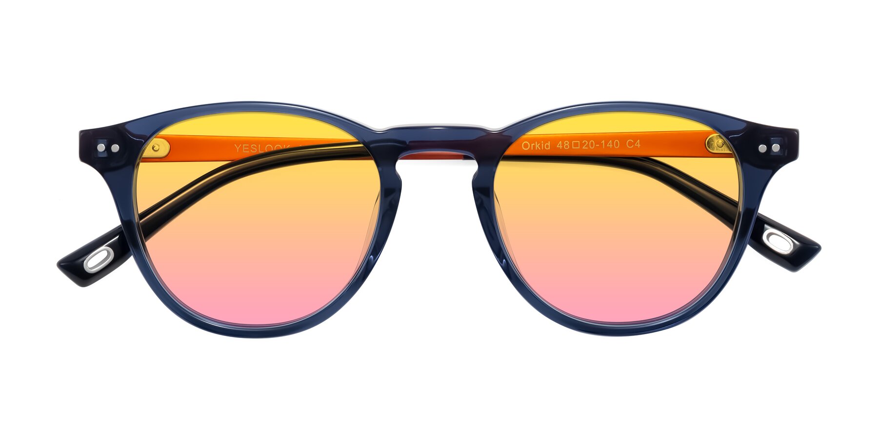 Folded Front of Orkid in Blue/Orangle with Yellow / Pink Gradient Lenses