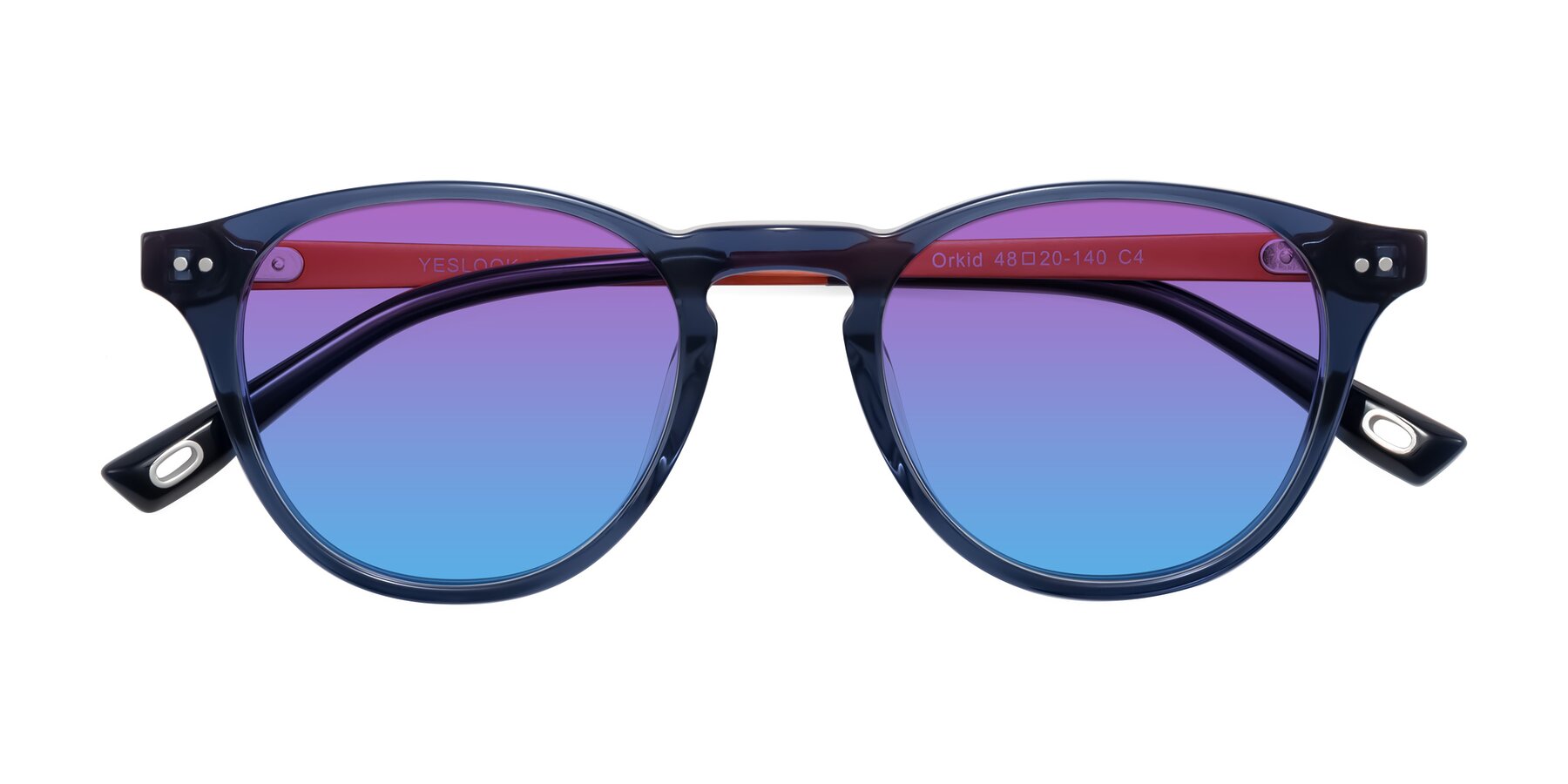 Folded Front of Orkid in Blue/Orangle with Purple / Blue Gradient Lenses