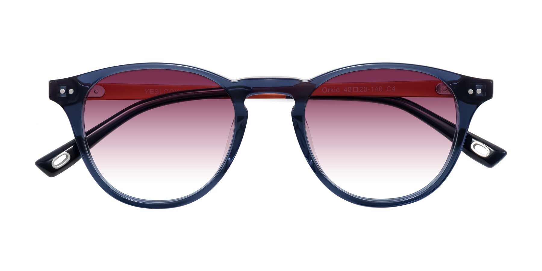 Folded Front of Orkid in Blue/Orangle with Wine Gradient Lenses
