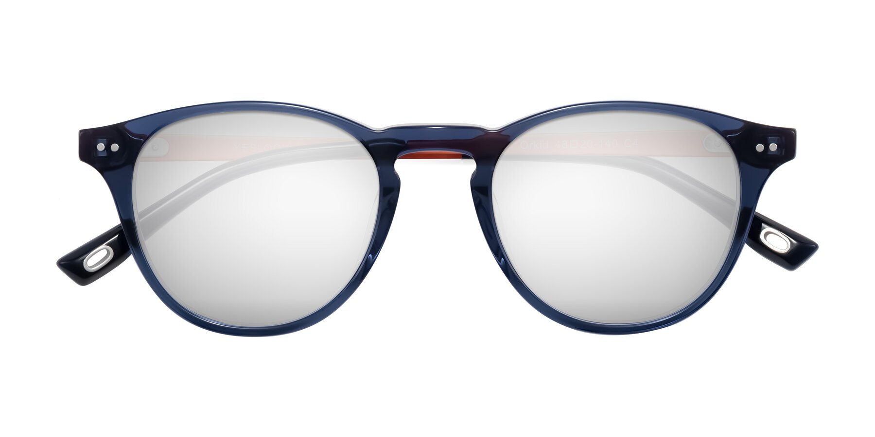 Folded Front of Orkid in Blue/Orangle with Silver Mirrored Lenses
